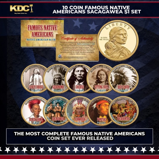 10 Coin Famous Native Americans Sacagawea $1 Set Other Toy
