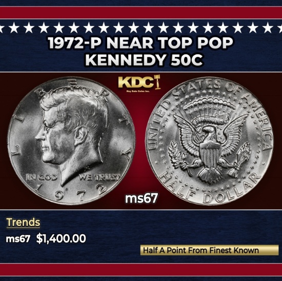 1972-p Kennedy Half Dollar Near Top Pop 50c ms67 SEGS
