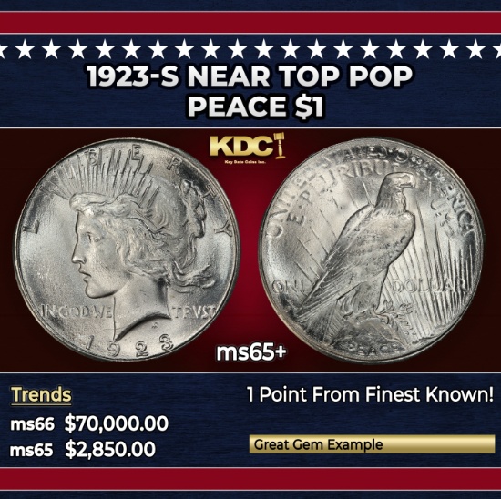 1923-s Peace Dollar Near Top Pop $1 ms65+ SEGS