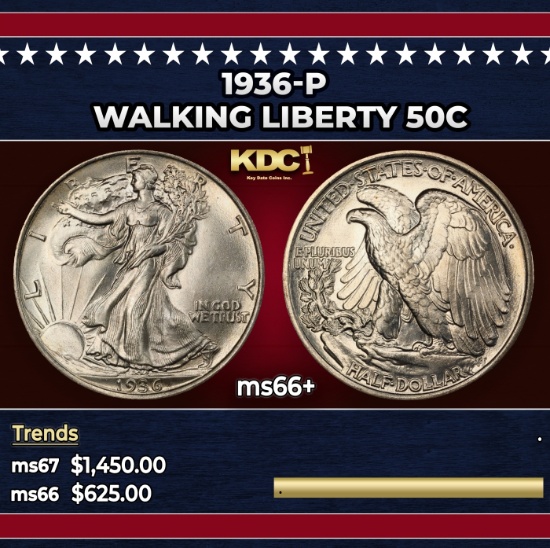 1936-p Walking Liberty Half Dollar 50c ms66+ SEGS