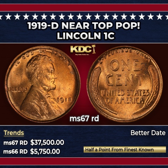 1918-p Lincoln Cent 1c ms66 rd SEGS