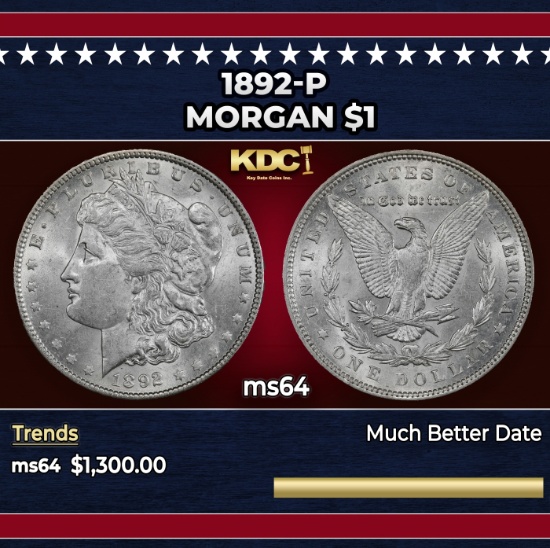 1892-p Morgan Dollar $1 ms64 SEGS