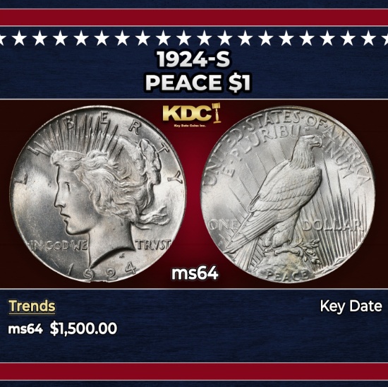 1924-s Peace Dollar $1 ms64 SEGS