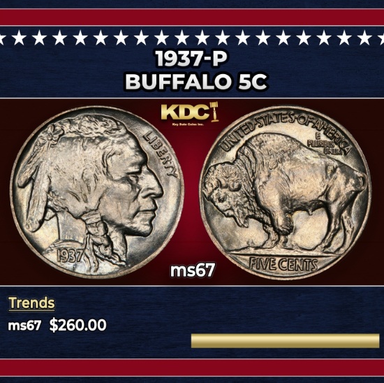 1937-p Buffalo Nickel 5c ms67 SEGS