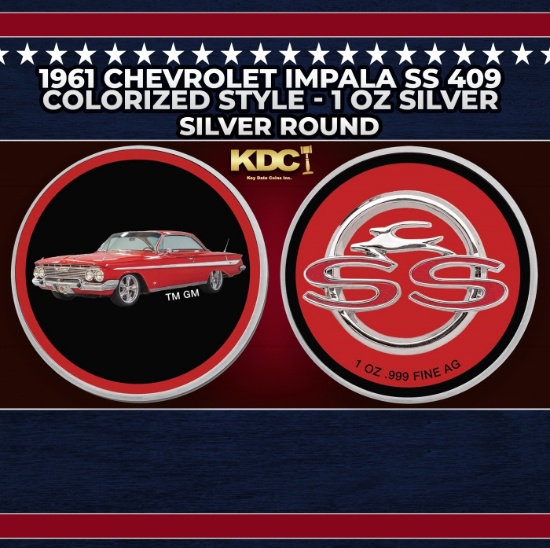 1961 Chevrolet Impala SS 409 Colorized Style - 1 oz Silver Round Round
