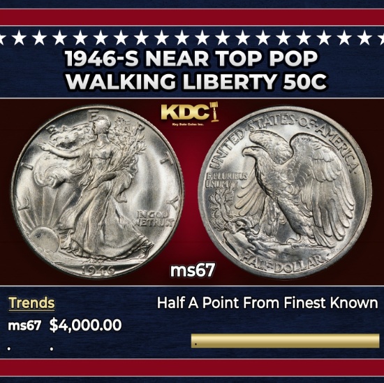 1946-s Walking Liberty Half Dollar Near Top Pop 50c ms67 SEGS