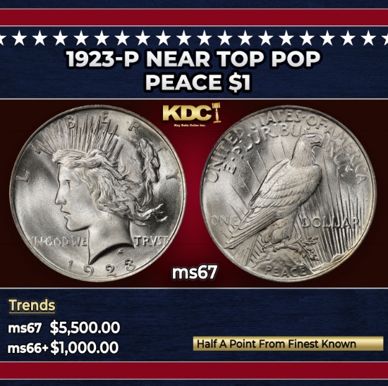 1923-p Peace Dollar Near Top Pop $1 ms67 SEGS