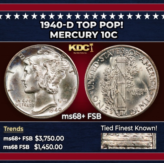 1940-d Mercury Dime TOP POP! 10c ms68+ FSB SEGS