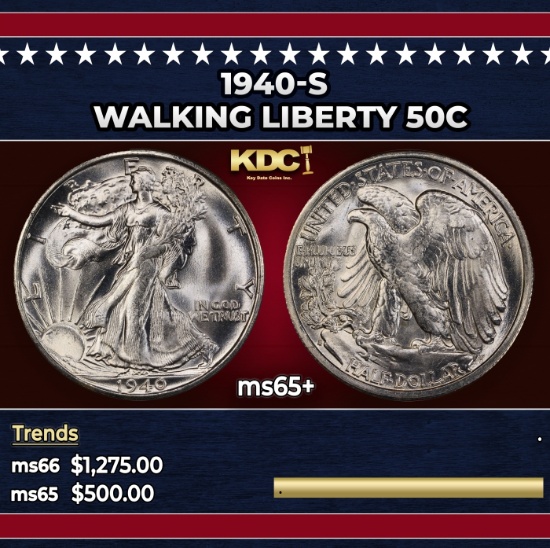 1940-s Walking Liberty Half Dollar 50c Grades ms65+