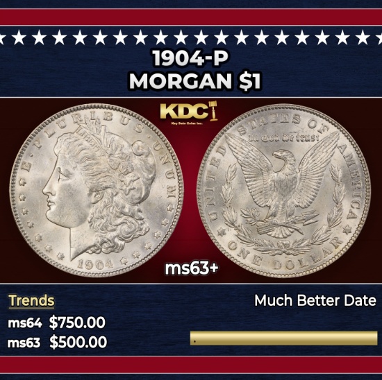 1904-p Morgan Dollar $1 Grades ms63+