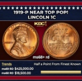 1919-p Lincoln Cent Near Top Pop! 1c ms68+ rd SEGS