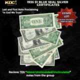 10x 1935 $1 Blue Seal Silver Certificates Grades AU/CU