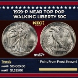 1939-p Walking Liberty Half Dollar Near Top Pop 50c ms67+ SEGS