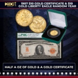 1907 $10 Gold Certificate & $10 Gold Liberty Eagle Random Year