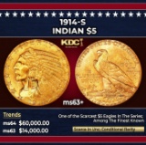 1914-s Gold Indian Half Eagle $5 ms63+ USCG