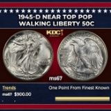 1945-d Walking Liberty Half Dollar Near Top Pop 50c ms67 SEGS