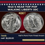 1945-s Walking Liberty Half Dollar Near Top Pop 50c ms67 SEGS