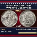 1947-p Walking Liberty Half Dollar Near Top Pop 50c ms67 SEGS