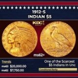 1912-s Gold Indian Half Eagle $5 ms62+ USCG