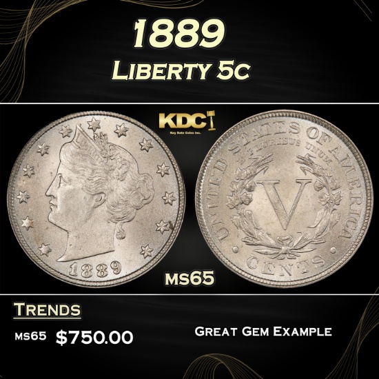 1889 Liberty Nickel 5c Grades ms65