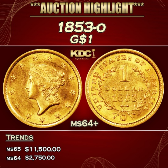 1853-o Gold Dollar $1 ms64+ SEGS