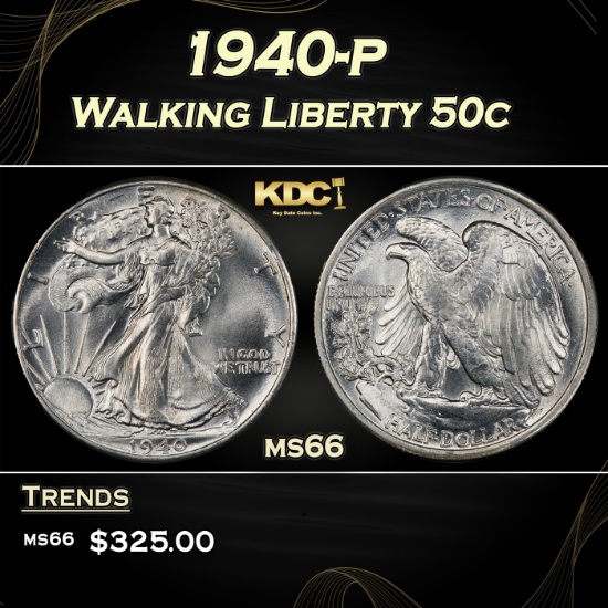 1940-p Walking Liberty Half Dollar 50c Grades ms66