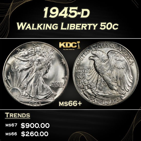 1945-d Walking Liberty Half Dollar 50c ms66+ SEGS