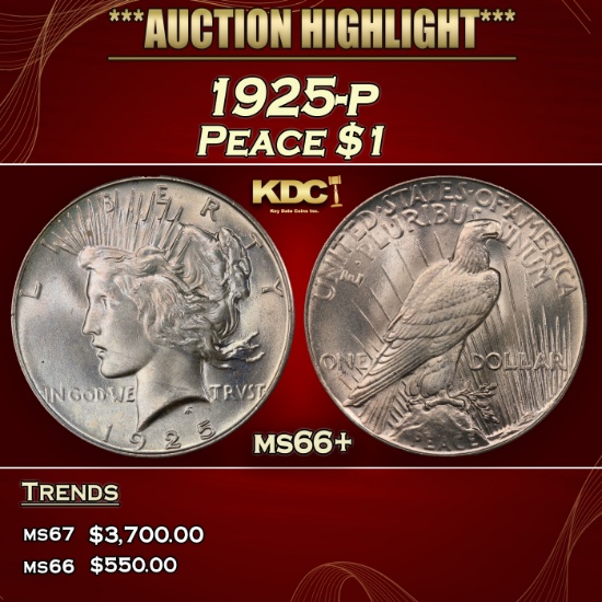 1925-p Peace Dollar $1 ms66+ SEGS