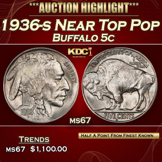1936-s Buffalo Nickel Near Top Pop 5c ms67 SEGS