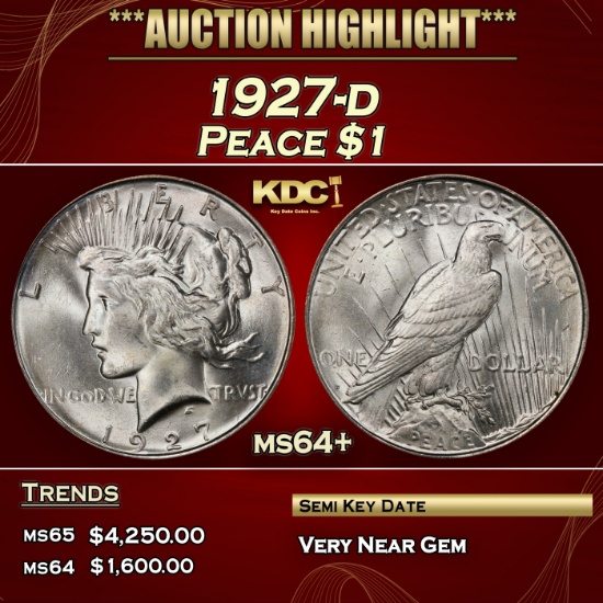 1927-d Peace Dollar $1 ms64+ SEGS