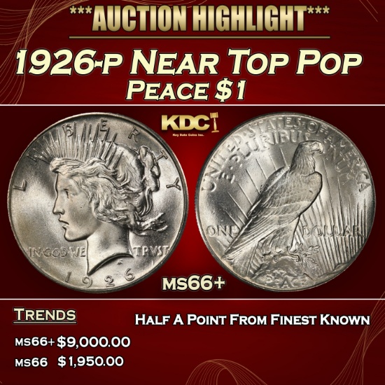1926-p Peace Dollar Near Top Pop $1 ms66+ SEGS