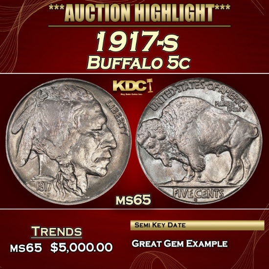 1917-s Buffalo Nickel 5c ms65 SEGS