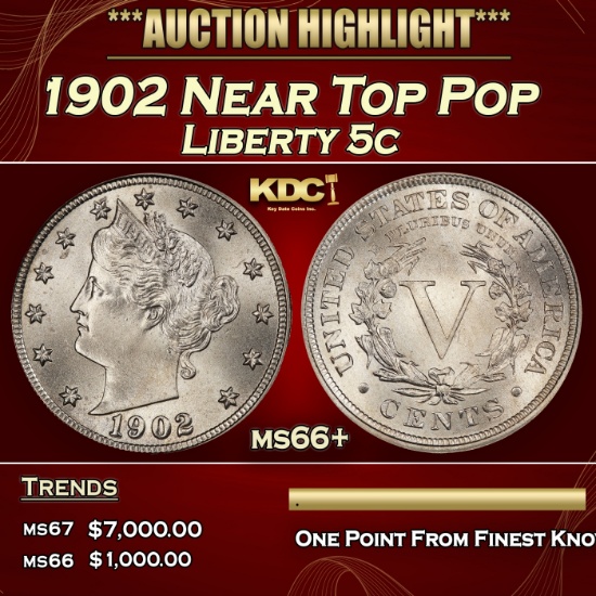 1902 Liberty Nickel Near Top Pop 5c ms66+ SEGS