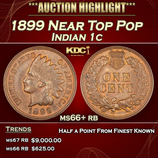 1899 Indian Cent Near Top Pop 1c ms66+ rb SEGS