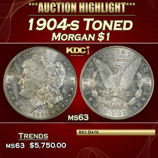 1904-s Morgan Dollar Toned $1 ms63 USCG