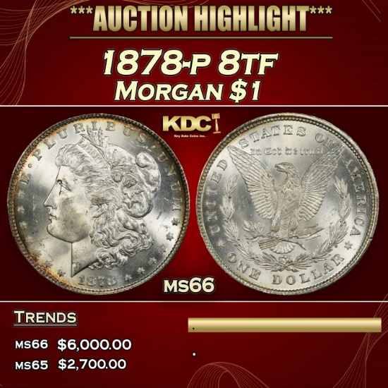 1878-p 8tf Morgan Dollar $1 ms66 SEGS