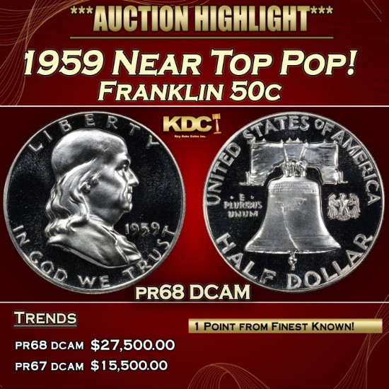 1959 Proof Franklin Half Dollar Near Top Pop! 50c pr68 DCAM SEGS