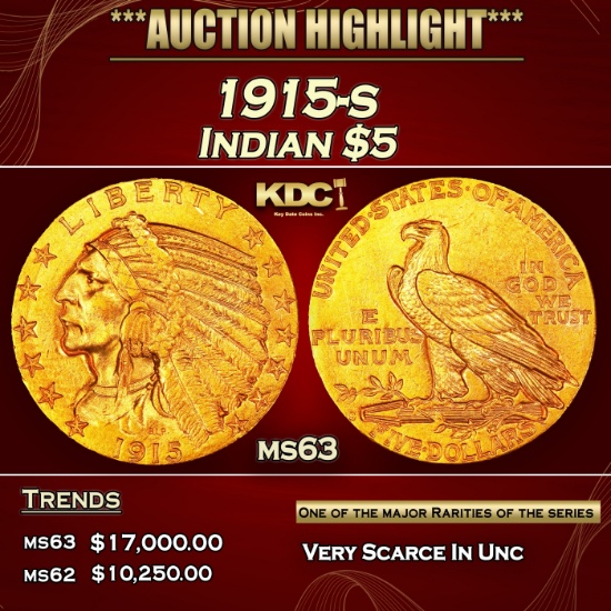 1915-s Gold Indian Half Eagle $5 ms63 USCG