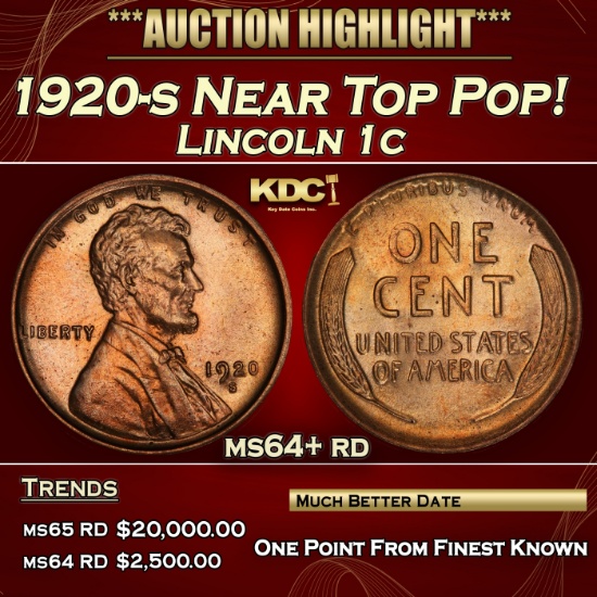 1920-s Lincoln Cent Near Top Pop! 1c ms64+ rd SEGS
