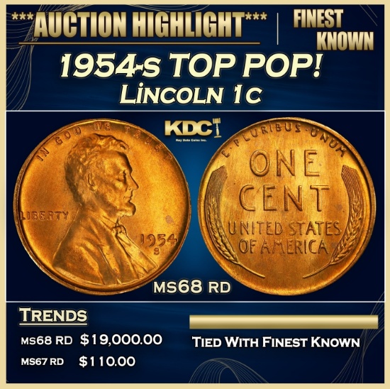 1954-s Lincoln Cent TOP POP! 1c ms68 rd SEGS