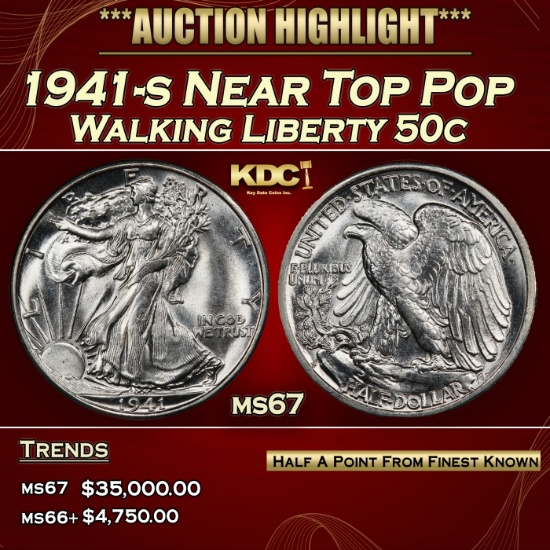 1941-s Walking Liberty Half Dollar Near Top Pop 50c ms67 SEGS