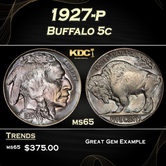1927-p Buffalo Nickel 5c Grades ms65