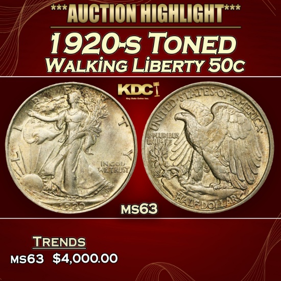 1920-s Walking Liberty Half Dollar Toned 50c ms63 USCG