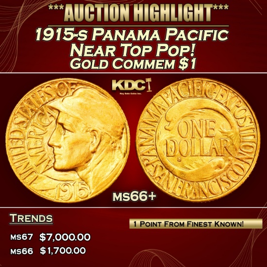 1915-s Panama Pacific Gold Commem Dollar Near Top Pop! 1 ms66+ SEGS