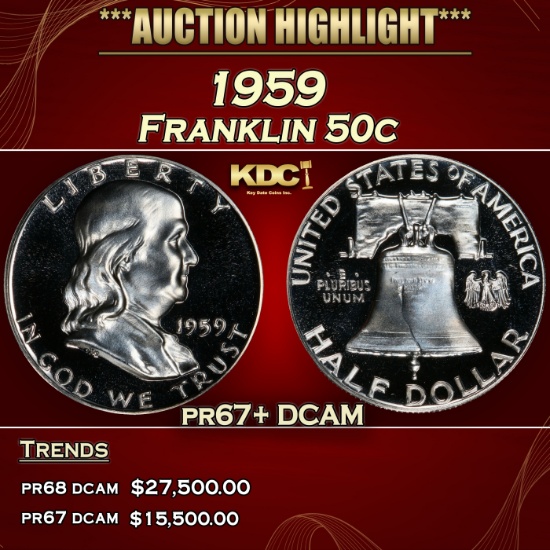 1959 Proof Franklin Half Dollar 50c pr67+ DCAM SEGS