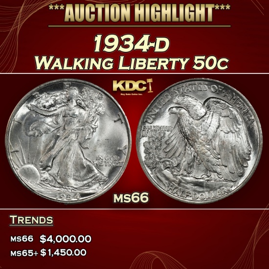 1934-d Walking Liberty Half Dollar 50c ms66 SEGS