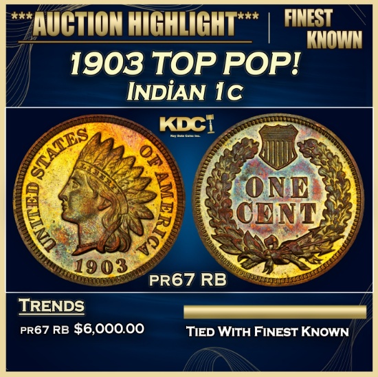 1903 Proof Indian Cent TOP POP! 1c pr67 RB SEGS