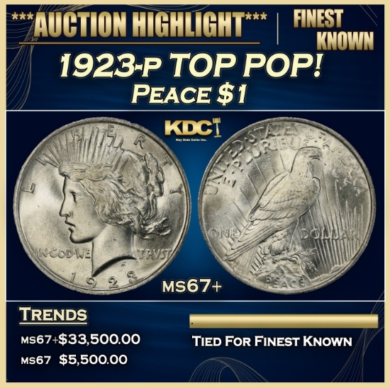 1923-p Peace Dollar TOP POP! $1 ms67+ SEGS