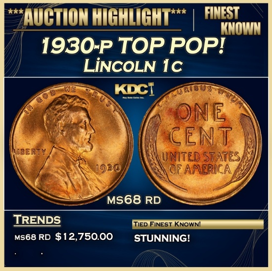 1930-p Lincoln Cent TOP POP! 1c ms68 rd SEGS