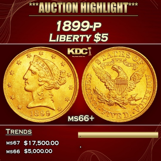 1899-p Gold Liberty Half Eagle $5 ms66+ SEGS